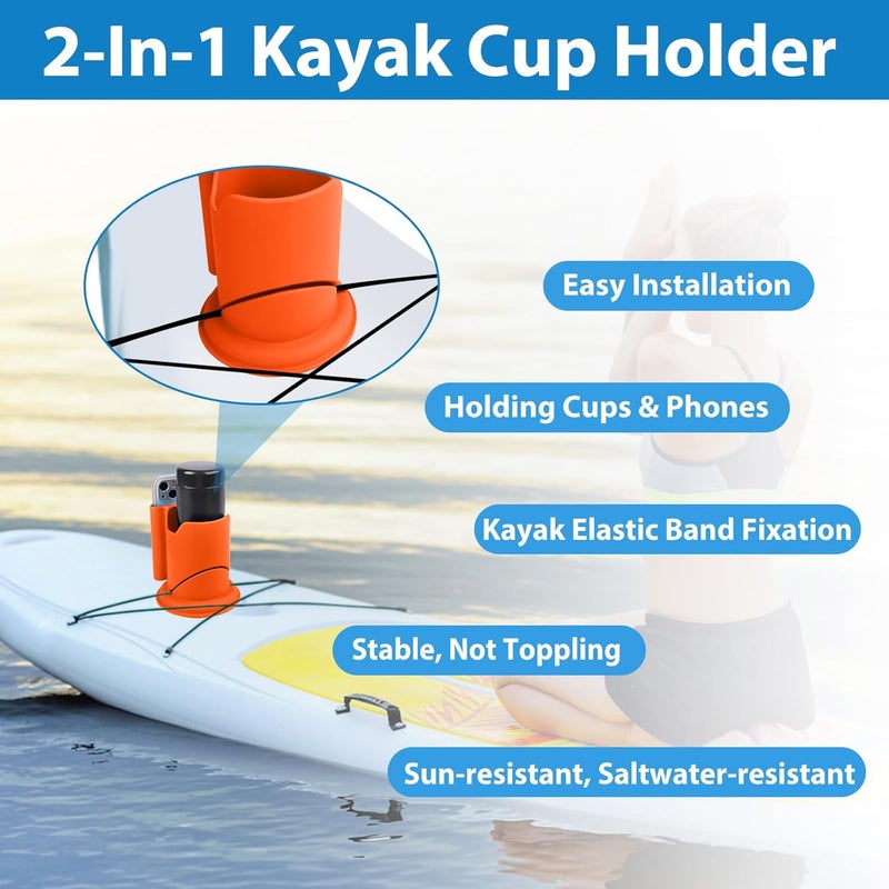 ANGAR Paddleboard Cup Holder, Paddle Board and Kayak Drink Holder, 2-in-1 Drink & Phone Holder, Paddleboard Accessory for Surfboards, Canoes, SUPs, Kayaks, Boats (Orange) - Image 2